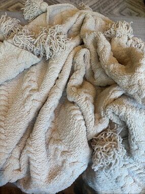 Sunday citizen braided Pom Pom throw blanket Sahara 83” x 52”
